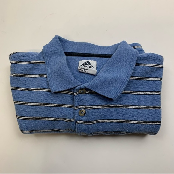 Adidas Light Blue and White Striped Cotton Polo Retro Shirt - Picture 13 of 14